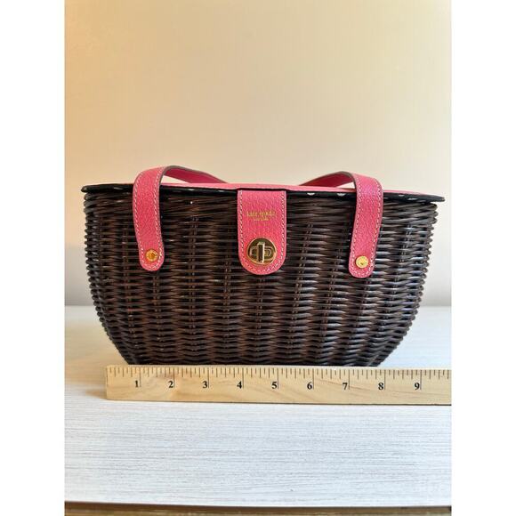 Kate Spade Pink Gold Wicker Picnic Basket Purse Mint Condition - Picture 10 of 12